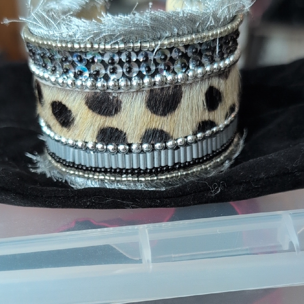 Leopard Print and Silver Beaded Women's Bracelet